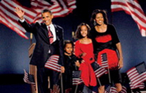 Barack Obama mit seinen Töchtern Natasha und Malia und seiner Frau Michelle